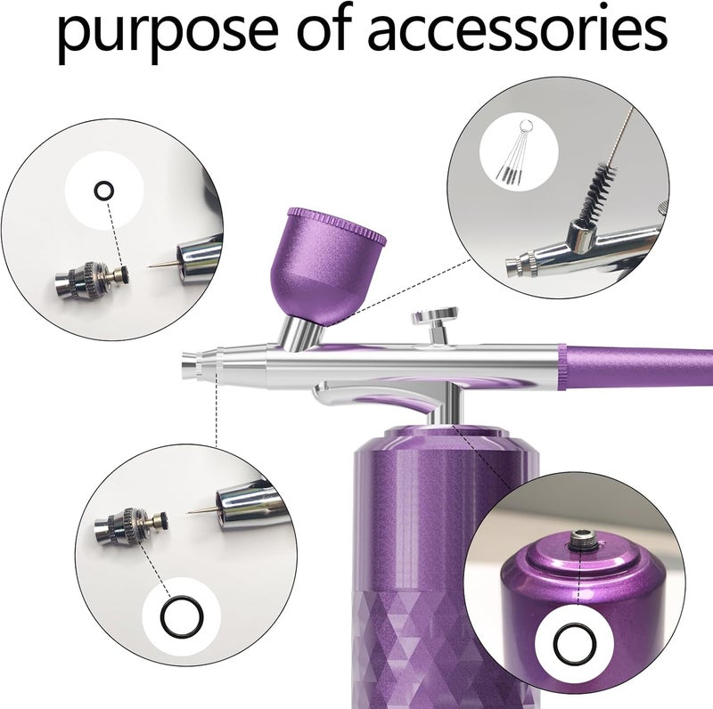 crpen Airbrush Kit Rechargeable Cordless Airbrush Compressor Portable Handheld Airbrush Air Brush for Model Painting,Nail Art,Cake decoration,Makeup, Barber (Purple) - Image 2